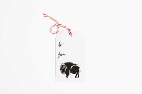 Gift Tag - Red Nose Bison - Bird & Buffalo