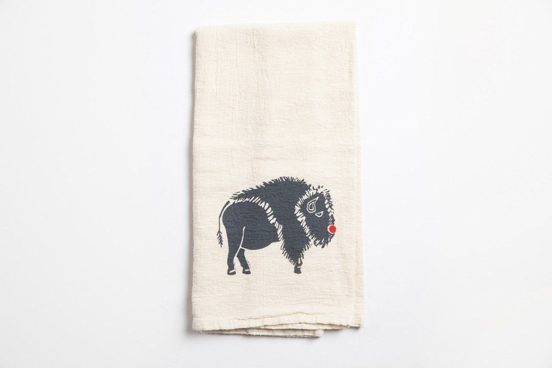 Red Nose Bear Tea Towel, Made in Jackson Hole