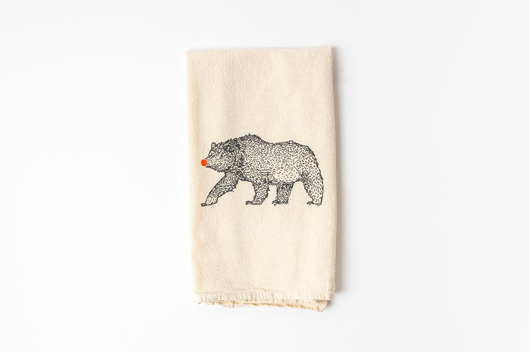 Red Nose Bear Tea Towel, Made in Jackson Hole