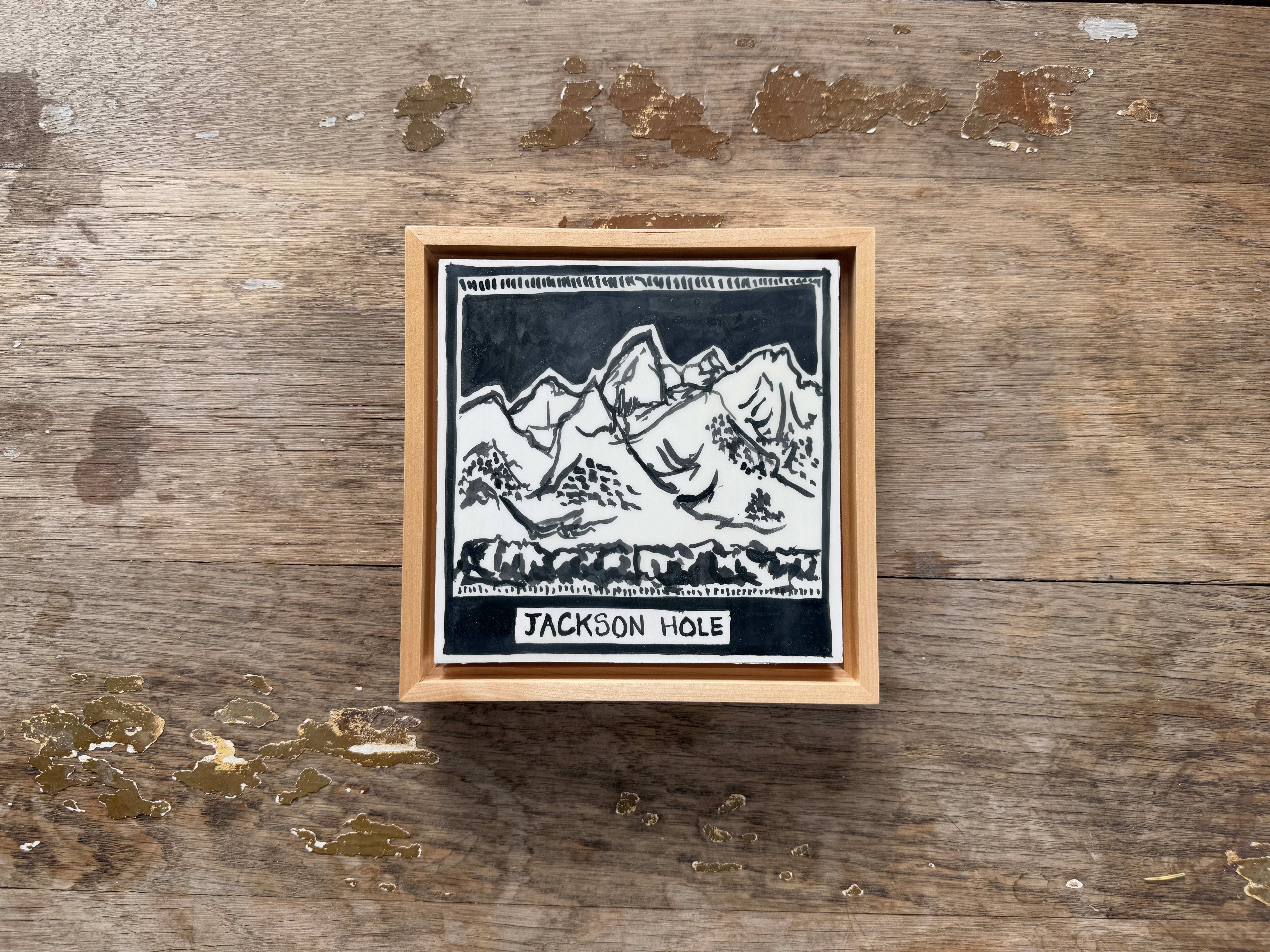 India Ink - Jackson Hole Tetons - Floater Frame - Bird & Buffalo