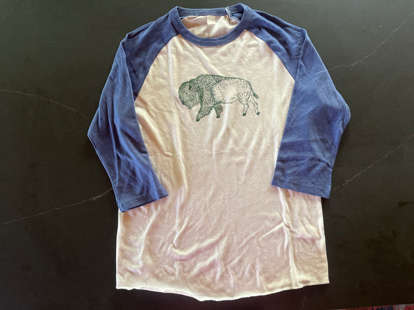 Bison - Women’s Blue/White Baseball T-Shirt