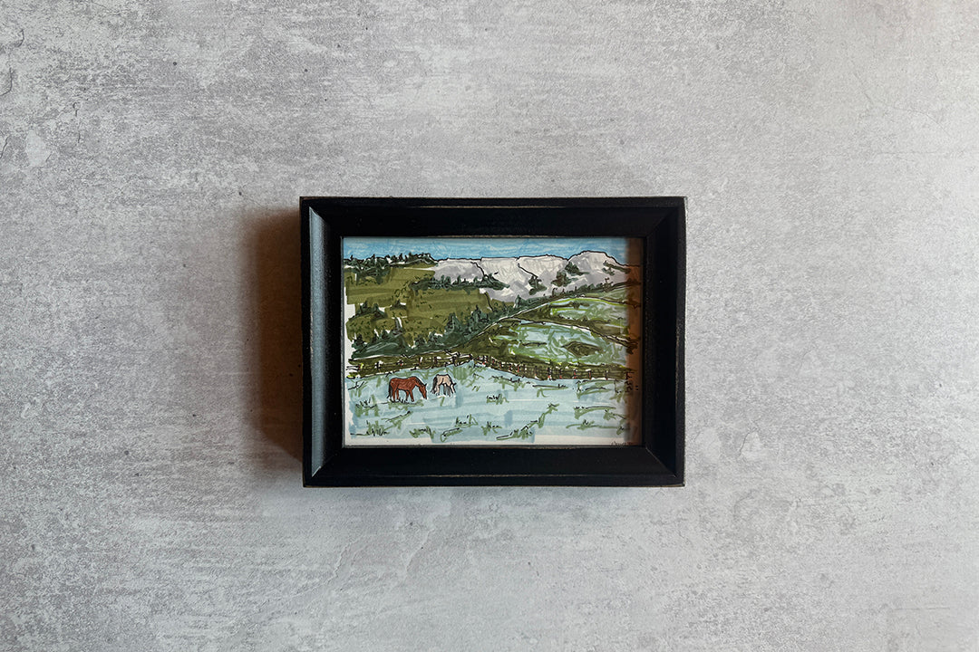 Grazing Horses 3 - Black Frame - Bird & Buffalo