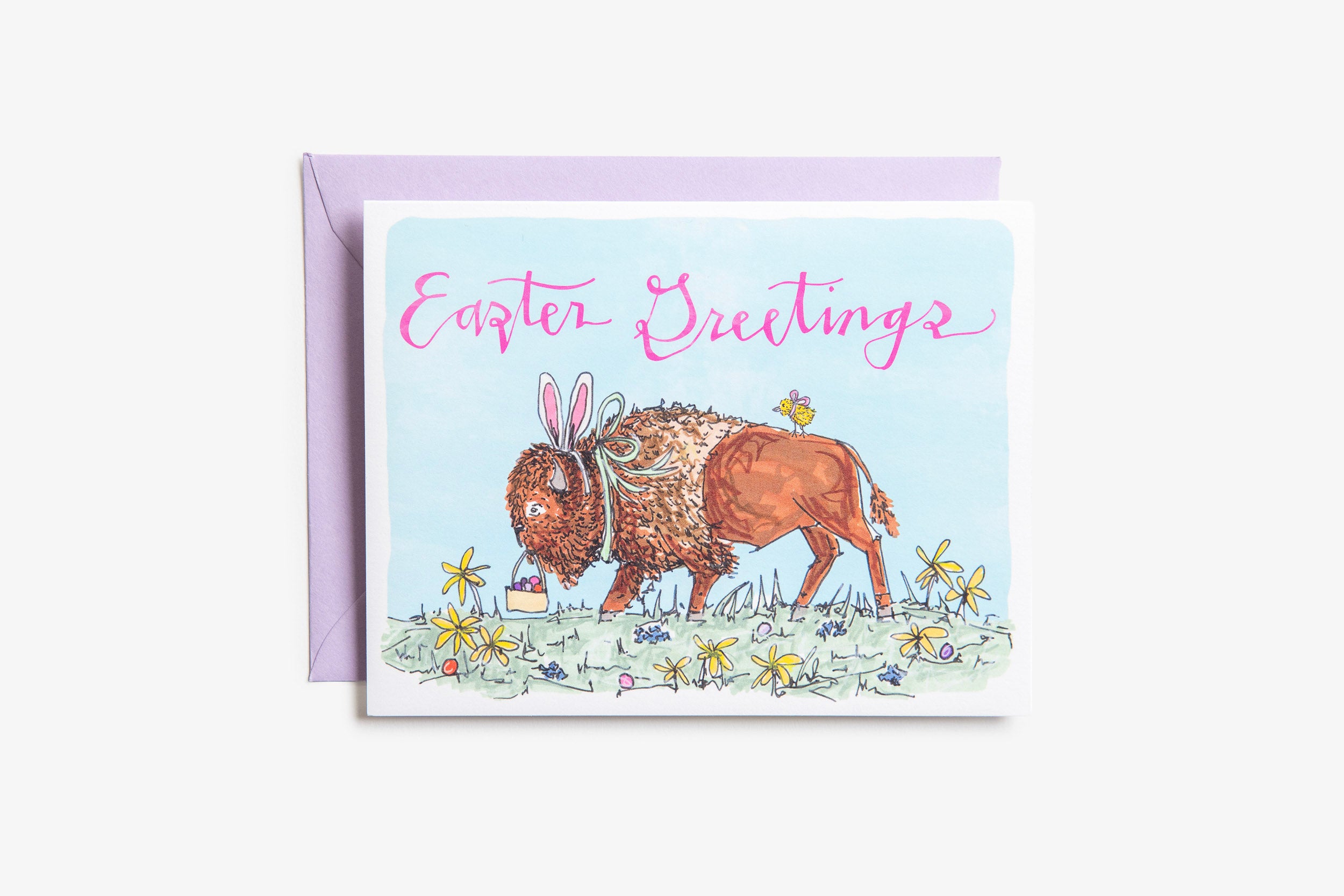 Easter Greetings Bison Greeting Card - Bird & Buffalo