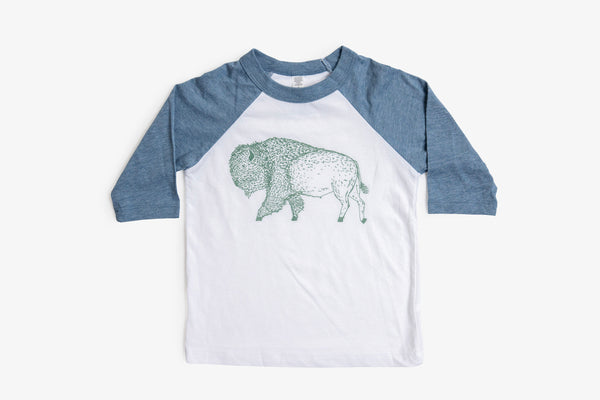 Bison Fur Design Kids Baseball Shirt - Bird & Buffalo