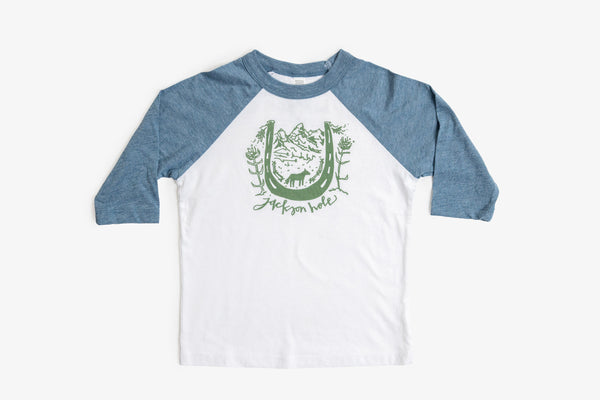 Jackson Hole Horseshoe Design Kids Baseball Shirt - Bird & Buffalo