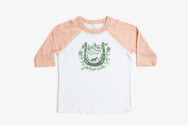 Jackson Hole Horseshoe Design Kids Baseball Shirt - Bird & Buffalo