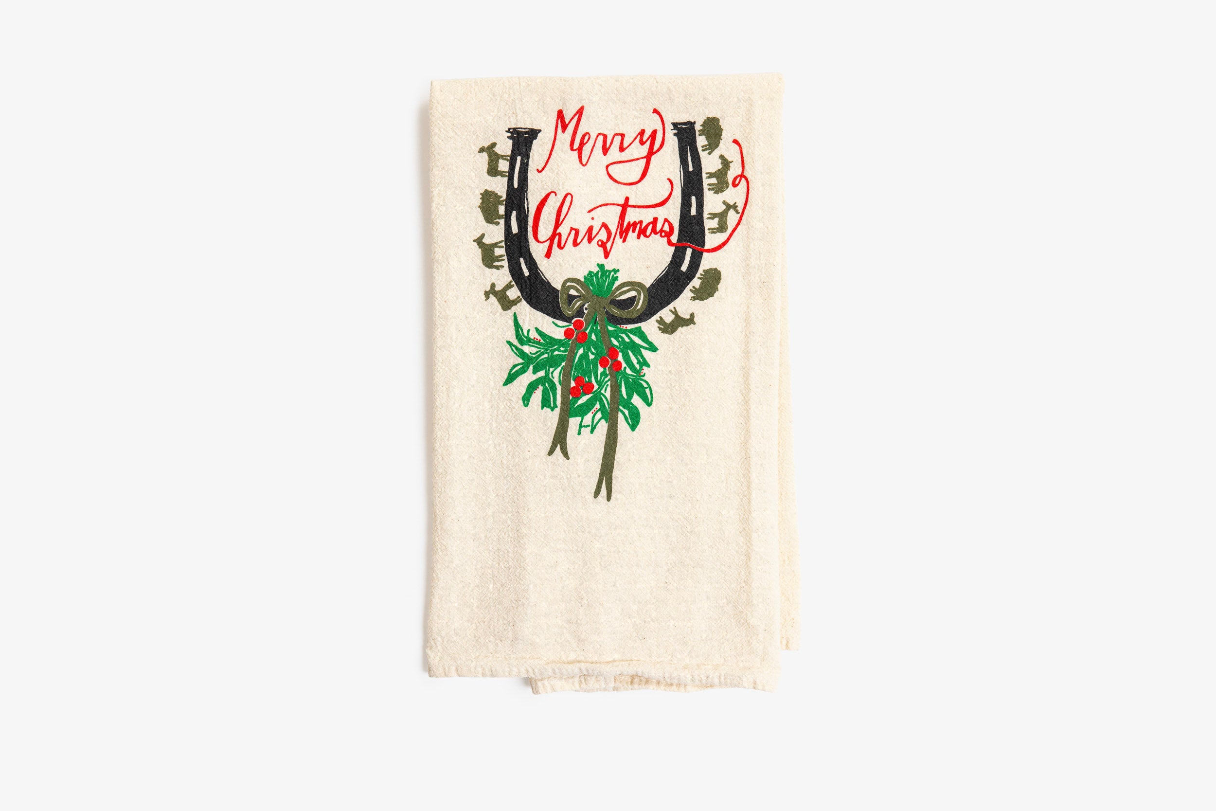 Merry Christmas Horseshoe Tea Towel - Bird & Buffalo