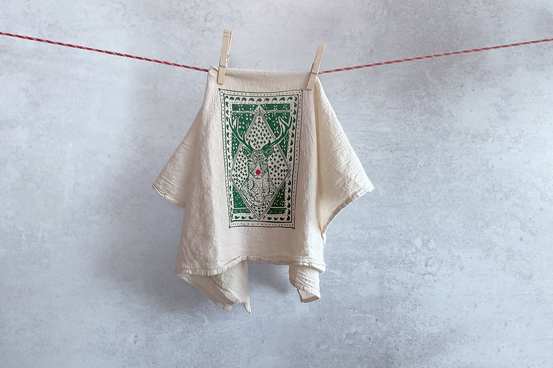Stag Red Nose Tea Towel - Bird & Buffalo