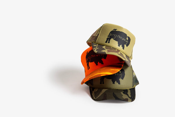 Wyoming Bison Trucker Hat - Green Camo - Bird & Buffalo
