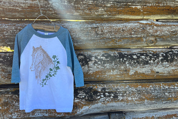 Horse Kid's Baseball Shirt Blue/White - Bird & Buffalo
