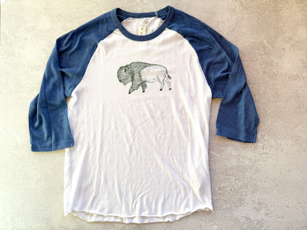 SALE - Bison Design Blue Baseball T-shirt - Bird & Buffalo