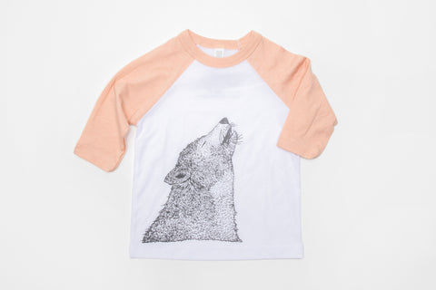 Wolf Kid's Baseball Shirt Peach/White - Bird & Buffalo