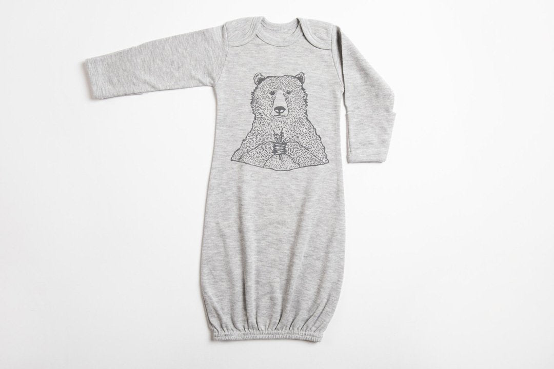 Bear Holding Flowers Baby Gown - Bird & Buffalo