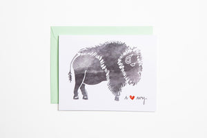 Greeting Card - Bison I Heart WY - Bird & Buffalo