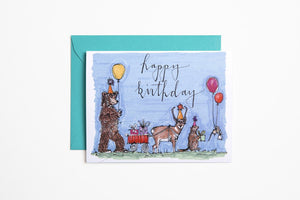 Greeting Card - Happy Birthday Animal Parade - Bird & Buffalo
