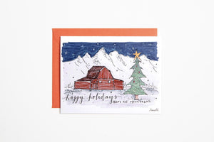 Greeting Card - Happy Holidays from the Mountains Barn - Bird & Buffalo