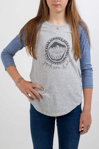 JH Circle Logo Women's Baseball Shirt Blue/Gray - Bird & Buffalo