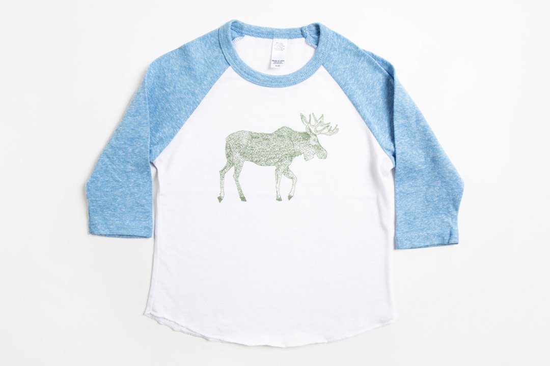 Moose Kid's Baseball Shirt Pool Blue/White - Bird & Buffalo