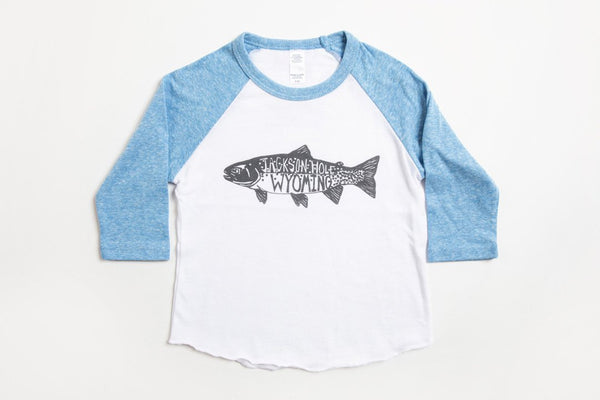 Trout Kid's Baseball Shirt Pool Blue/White - Bird & Buffalo