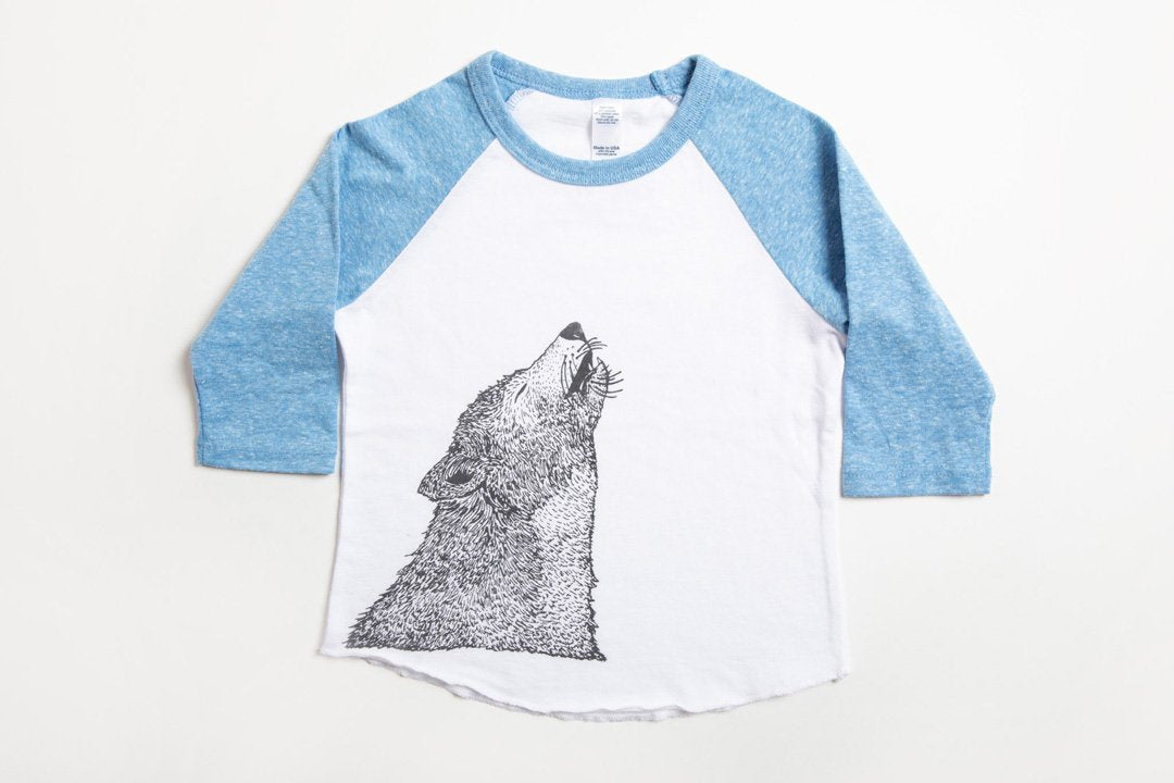 Wolf Kid's Baseball Shirt Pool Blue/White - Bird & Buffalo