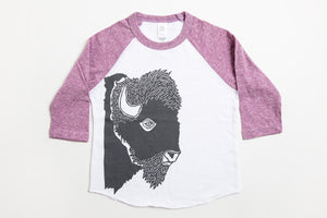 Bison Profile Kid's Baseball Shirt Purple/White - Bird & Buffalo