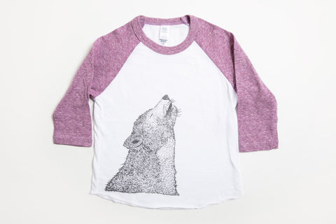 Wolf Kid's Baseball Shirt Purple/White - Bird & Buffalo