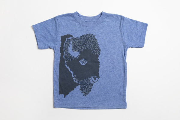 Bison Profile Kid's Shirt Blue - Bird & Buffalo