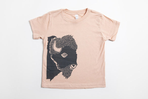 Bison Profile Kid's Shirt Peach - Bird & Buffalo