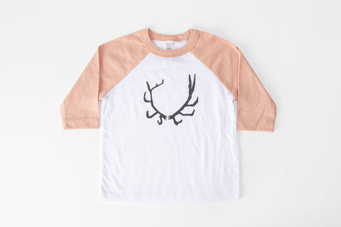 Antler Kid's Baseball Shirt Peach/White - Bird & Buffalo