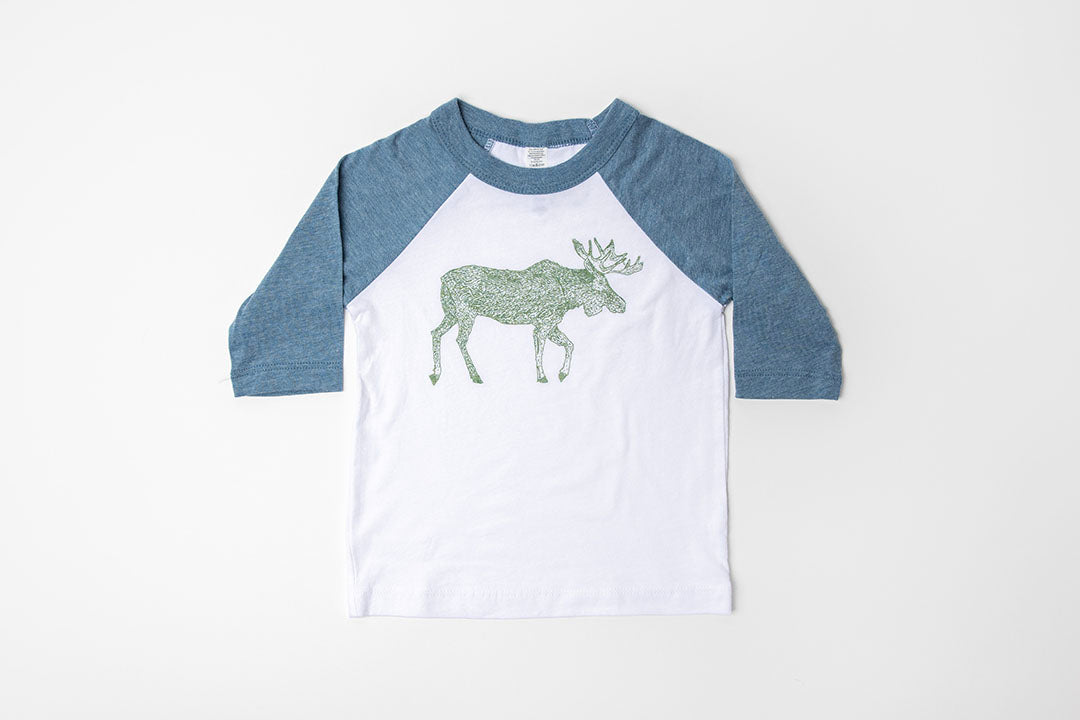 Moose Kid's Baseball Shirt Blue/White - Bird & Buffalo