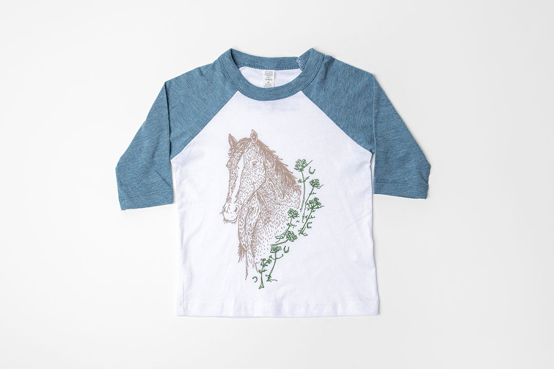 Horse Kid's Baseball Shirt Blue/White