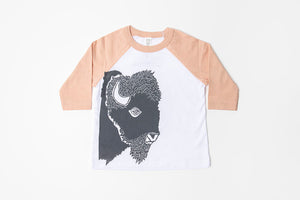 Bison Profile Kid's Baseball Shirt Peach/White