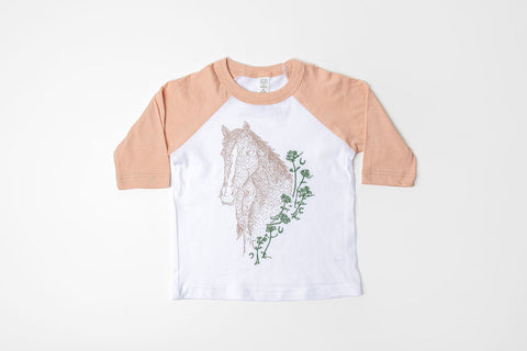 Horse Kid's Baseball Shirt Peach/White