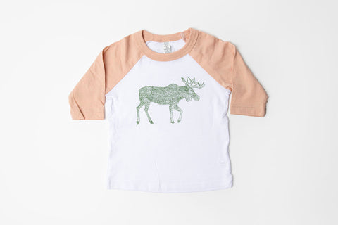 Moose Kid's Baseball Shirt Peach/White - Bird & Buffalo
