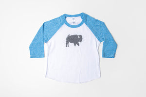 Bird and Buffalo Kid's Baseball Shirt Pool Blue/White