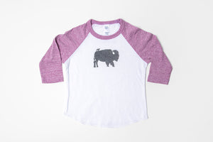 Bird and Buffalo Kid's Baseball Shirt Purple/White