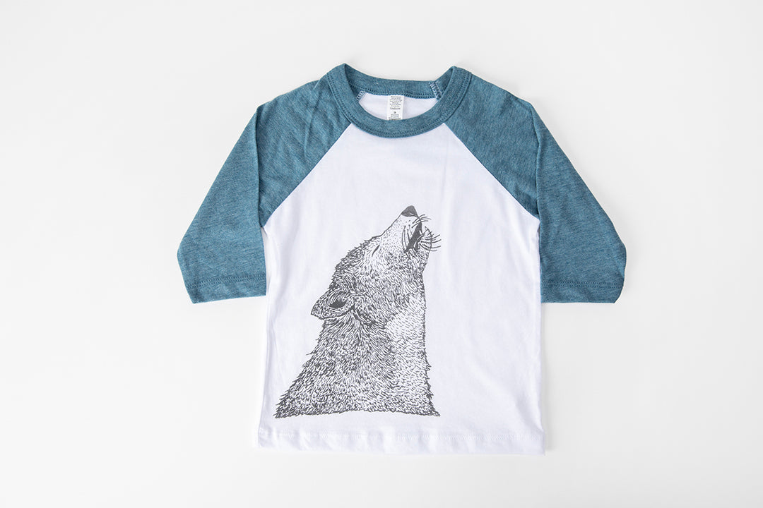 Wolf Kid's Baseball Shirt Blue/White - Bird & Buffalo