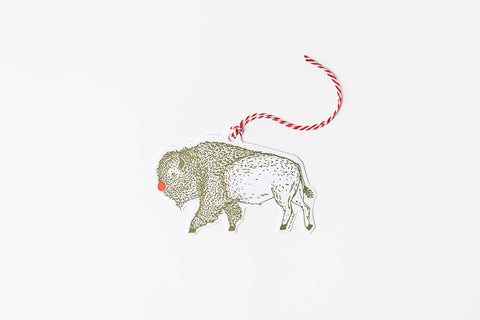 Letterpress Gift Tag - Red Nose Bison