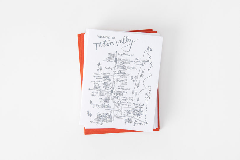 Folded Card Letterpress - Teton Valley Map - Bird & Buffalo
