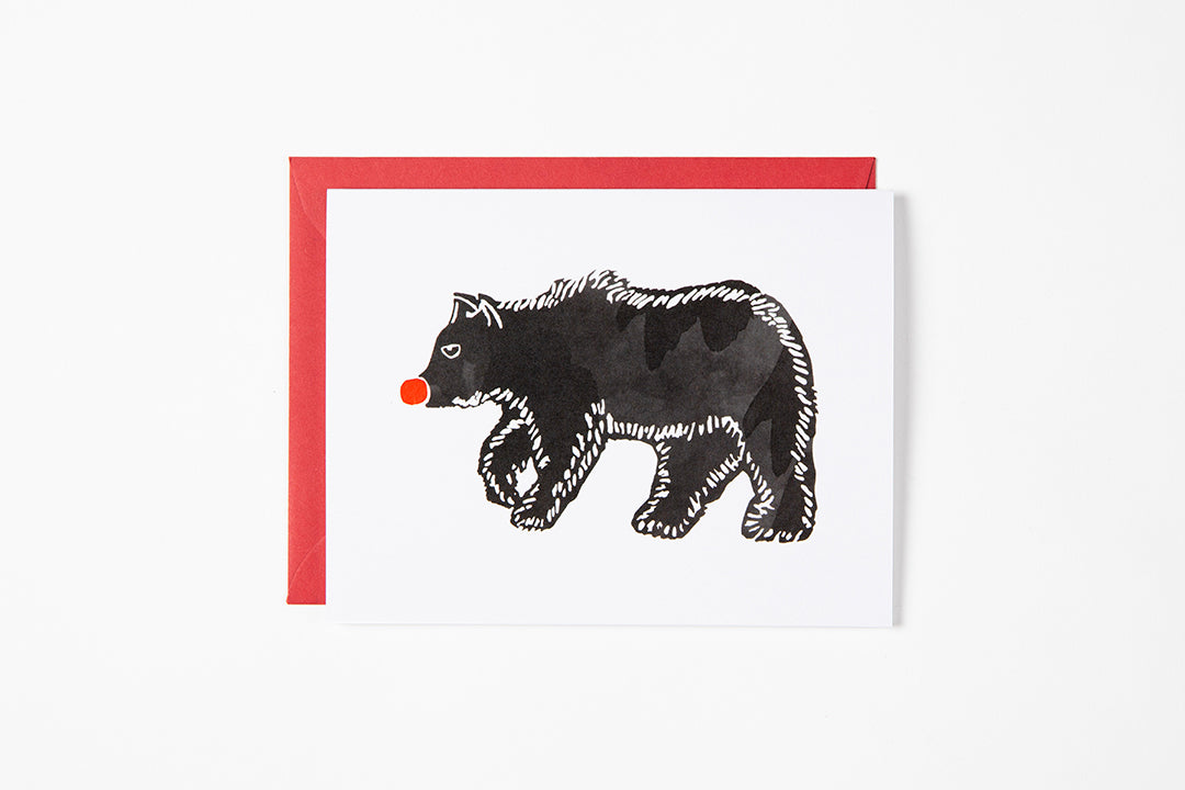 Greeting Card - Red Nose Bear - Bird & Buffalo