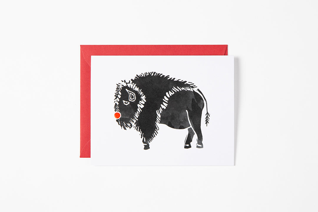 Greeting Card - Red Nose Bison - Bird & Buffalo