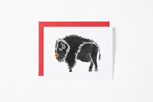 Greeting Card - Red Nose Bison - Bird & Buffalo