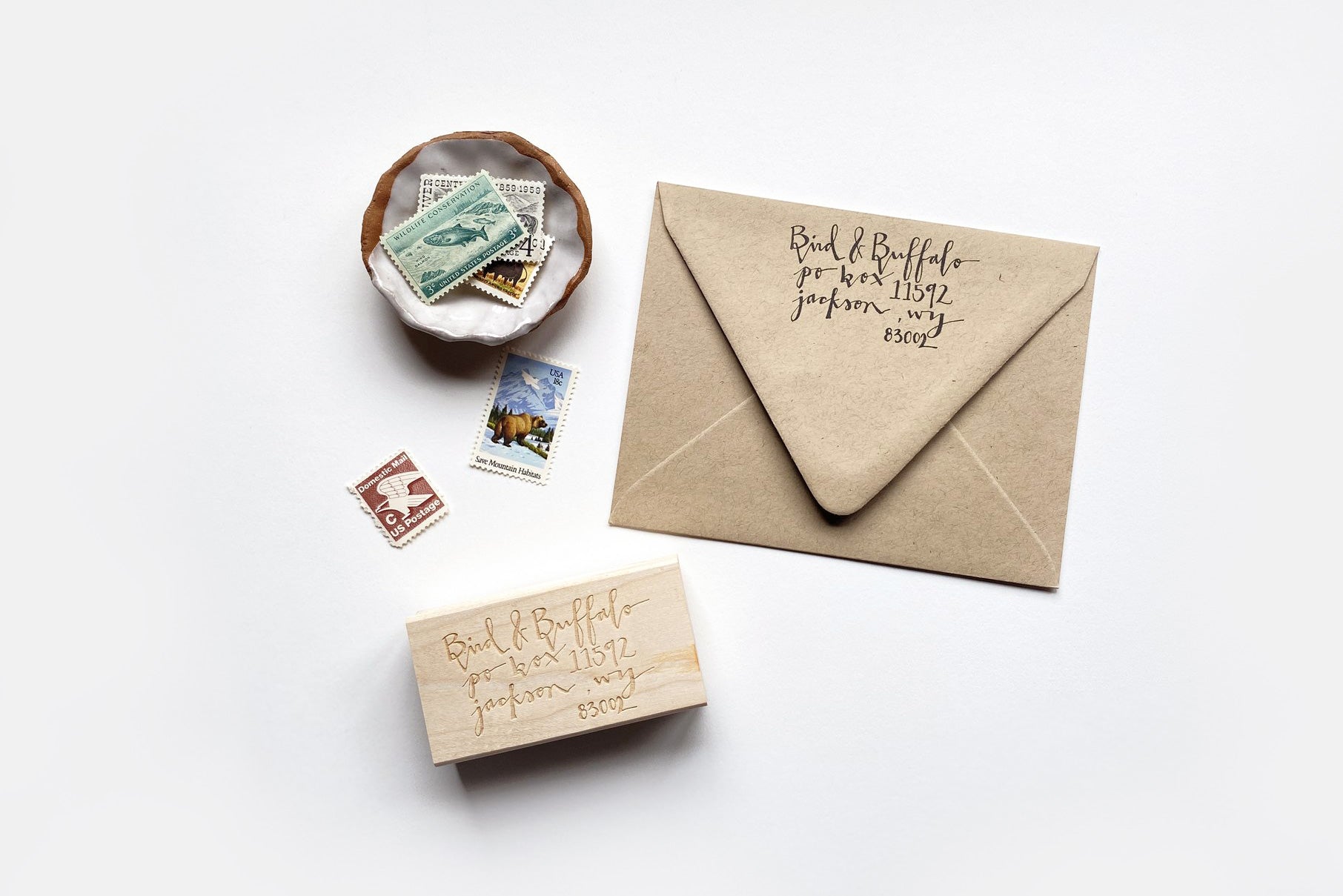 Return Address Stamp - Bird & Buffalo