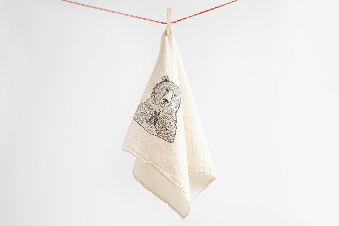Tea Towel - Bear Holding Flowers - Bird & Buffalo