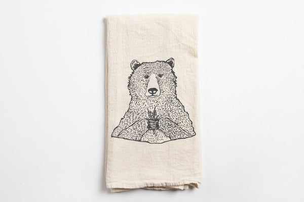 Tea Towel - Bear Holding Flowers - Bird & Buffalo