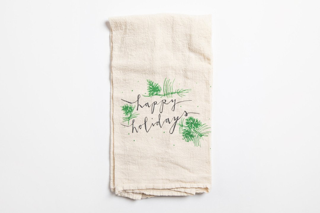 Tea Towel - Happy Holidays Pinecones - Bird & Buffalo