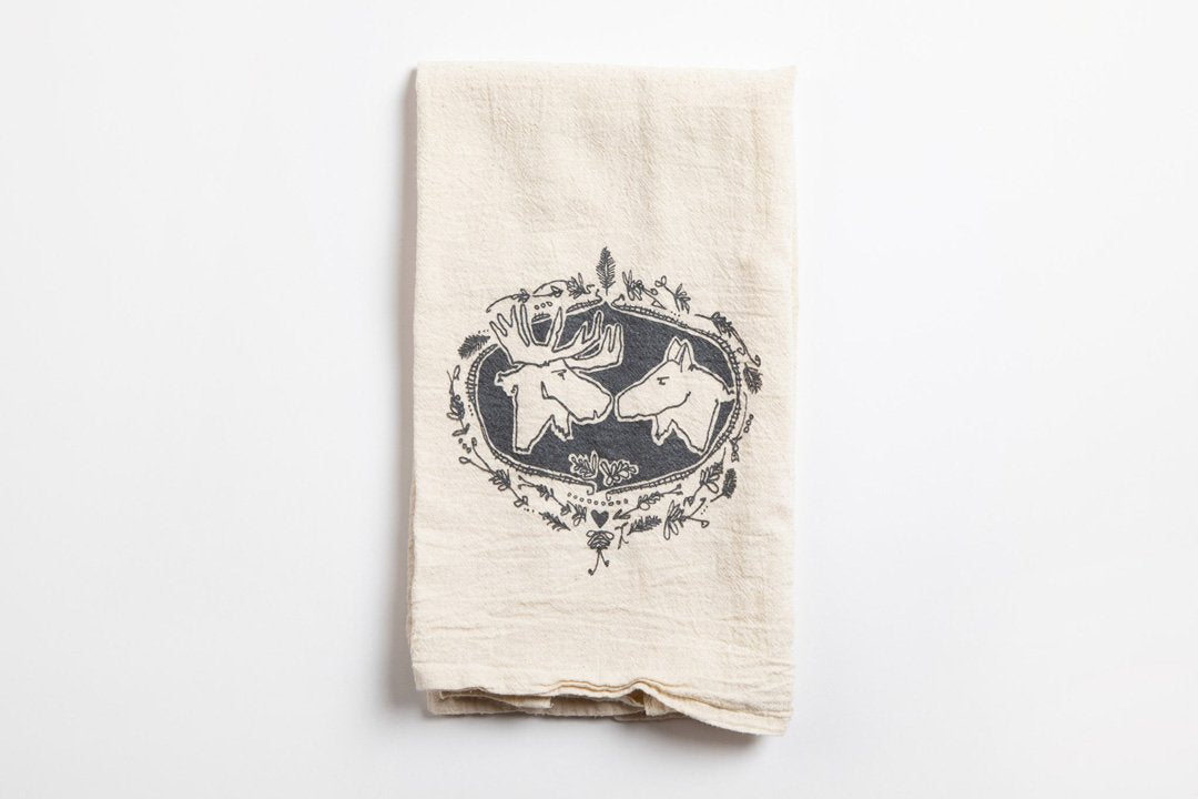 Tea Towel - Moose Kissing - Bird & Buffalo