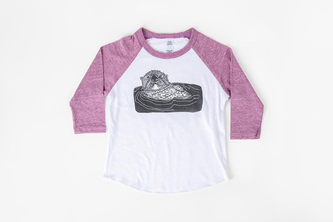 Otter Kid's Baseball Shirt Purple/White
