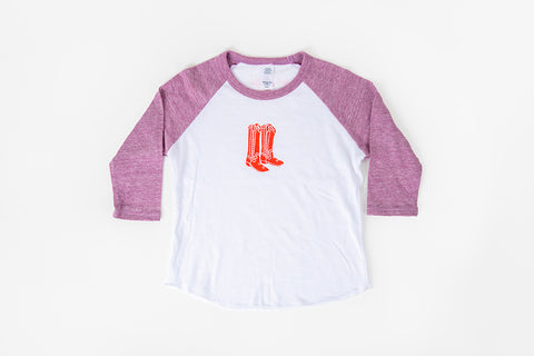 Red Boots Kid's Baseball Shirt Purple/White