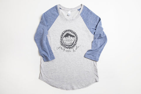 JH Circle Logo Women's Baseball Shirt Blue/Gray - Bird & Buffalo